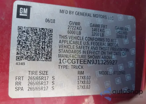 2018 Chevrolet Colorado Zr2 z USA, uszkodzony, nr VIN 1GCGTEEN9J1325927